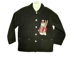Vtg Beverly's Quilted Soft Corduroy Jacket L‎ Snowman Skiing Winter Christmas